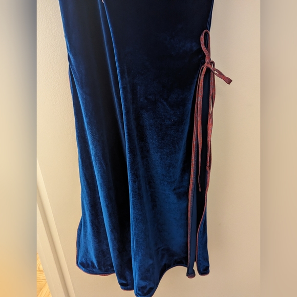 NWT DAWANG FLARE SIDE SLIT DRAWSTRING PANTS Size M Blue Velvet - Picture 6 of 6